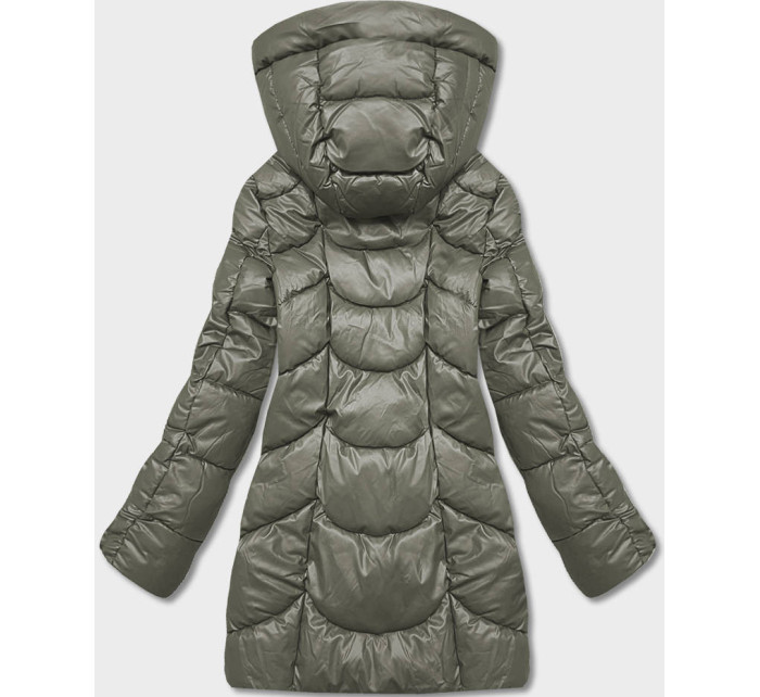 Volná dámská zimní bunda v khaki barvě z ekologické kůže (AG2-J90)