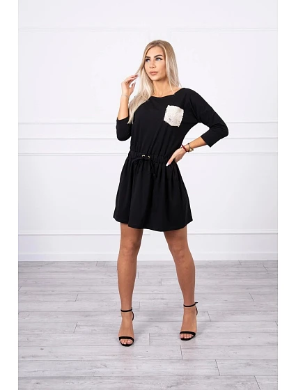 Šaty s flitrovou kapsou černé