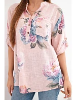 Dámská halenka z bavlny s květinovým vzorem pudrově růžová Dámská halenka z bavlny s květinovým vzorem pudrově růžová