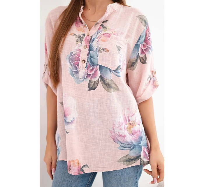 Dámská halenka z bavlny s květinovým vzorem pudrově růžová Dámská halenka z bavlny s květinovým vzorem pudrově růžová