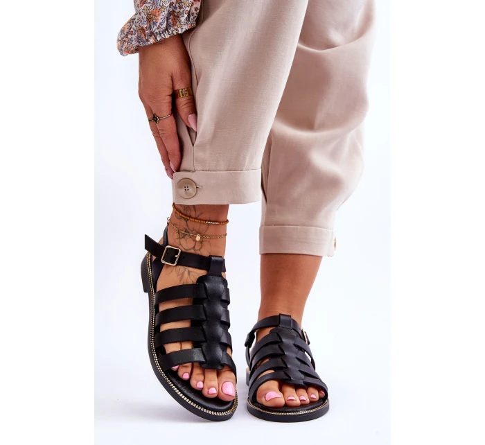 Kožené Sandály S řemínky Černe Lawren Kožené Sandály S řemínky Černe Lawren