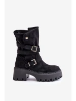 Dámské botky na masivním podpatku s přezkami a páskem černé model 21670399 - Boto Dámské botky na masivním podpatku s přezkami a páskem černé model 21670399 - Boto