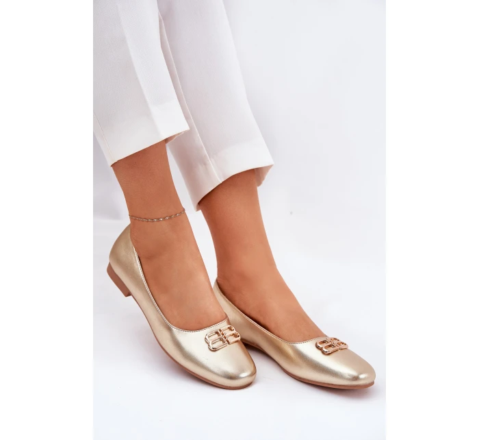 Elegantní Dámské Baletky S Dekorací model 21690098 Zlaté - VINCEZA Elegantní Dámské Baletky S Dekorací model 21690098 Zlaté - VINCEZA