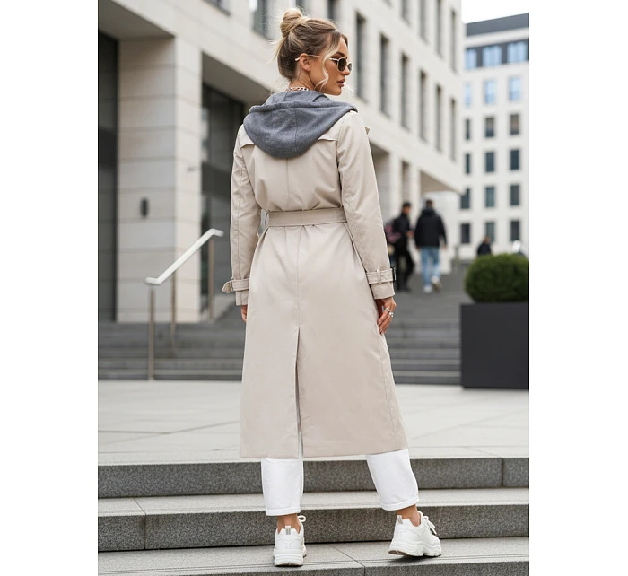Dámský dvouřadý trenčkot s kapucí světle béžový FashionStreet TY5655