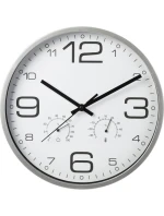 NÁSTĚNNÉ HODINY 30 CM S TEPLOMĚREM STŘÍBRNÉ