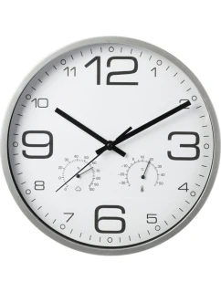 NÁSTĚNNÉ HODINY 30 CM S TEPLOMĚREM STŘÍBRNÉ