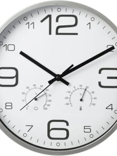 NÁSTĚNNÉ HODINY 30 CM S TEPLOMĚREM STŘÍBRNÉ