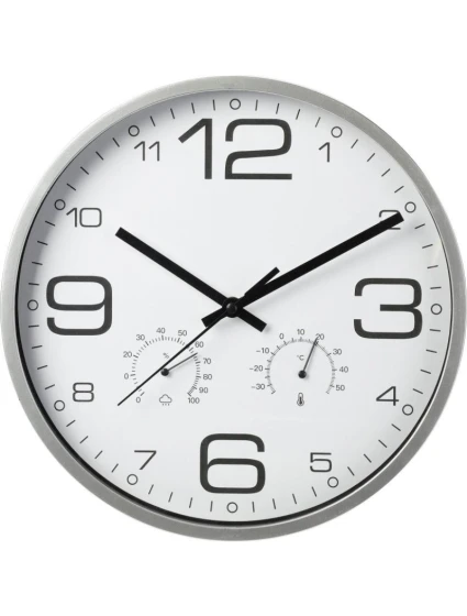 NÁSTĚNNÉ HODINY 30 CM S TEPLOMĚREM STŘÍBRNÉ