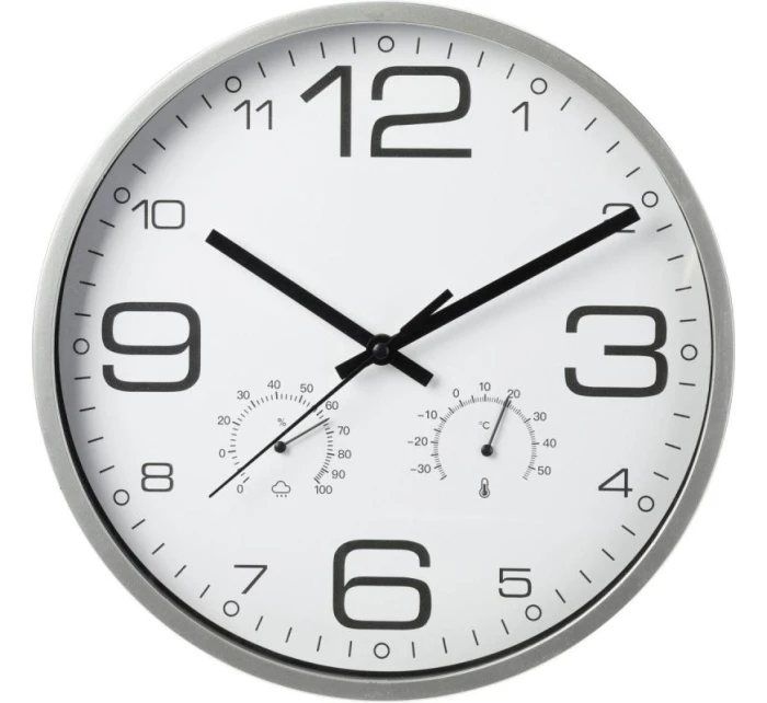 NÁSTĚNNÉ HODINY 30 CM S TEPLOMĚREM STŘÍBRNÉ