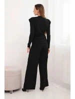Dámský bavlněný komplet s blůzou a širokými kalhotami černý Dámský bavlněný komplet s blůzou a širokými kalhotami černý