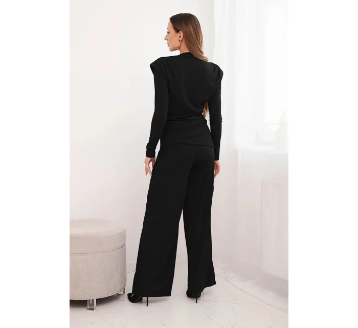 Dámský bavlněný komplet s blůzou a širokými kalhotami černý Dámský bavlněný komplet s blůzou a širokými kalhotami černý
