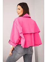 Dámská jarní bavlněná bunda zapínaná na knoflíky s límcem růžová