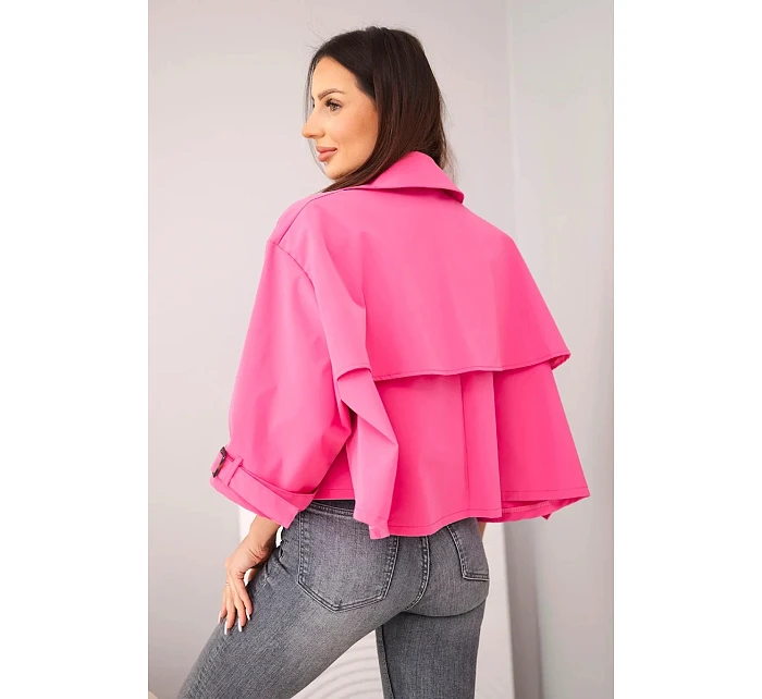 Dámská jarní bavlněná bunda zapínaná na knoflíky s límcem růžová