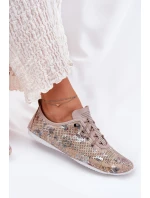 Dámské Polobotky Z Přírodní Kůže Vzorované model 21691796 Béžové - Artiker
