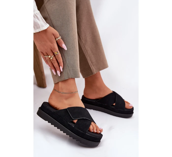 Dámské sandály na platformě s proplétanými pásky černé Rinasara