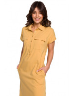 B222 Safari šaty s kapsami s klopou - medové