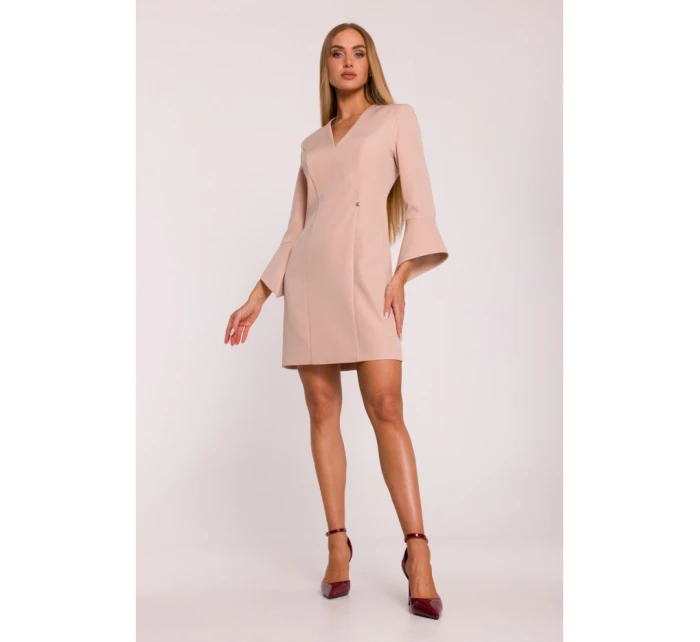 M876 Šaty s širokými manžetami - béžové