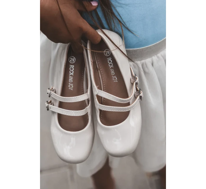 Lakované dětské balerínky s ramínky, Béžová Margenis