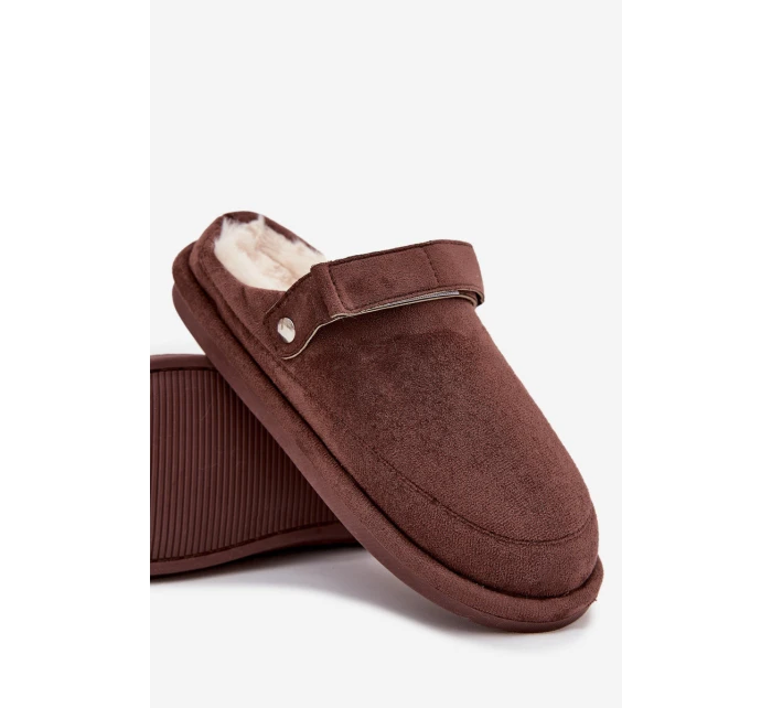 Dámské zateplené pantofle s páskem Rilena - čokoládové