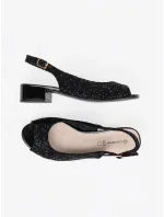 Luxusní dámské černé  sandály na širokém podpatku