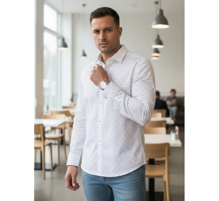 Pánská bílá vzorovaná košile slim fit FashionStreet DX2699 Pánská bílá vzorovaná košile slim fit FashionStreet DX2699