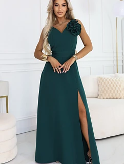 maxi šaty s květinou na a rozparkem lahvově zelené model 22108491 - numoco