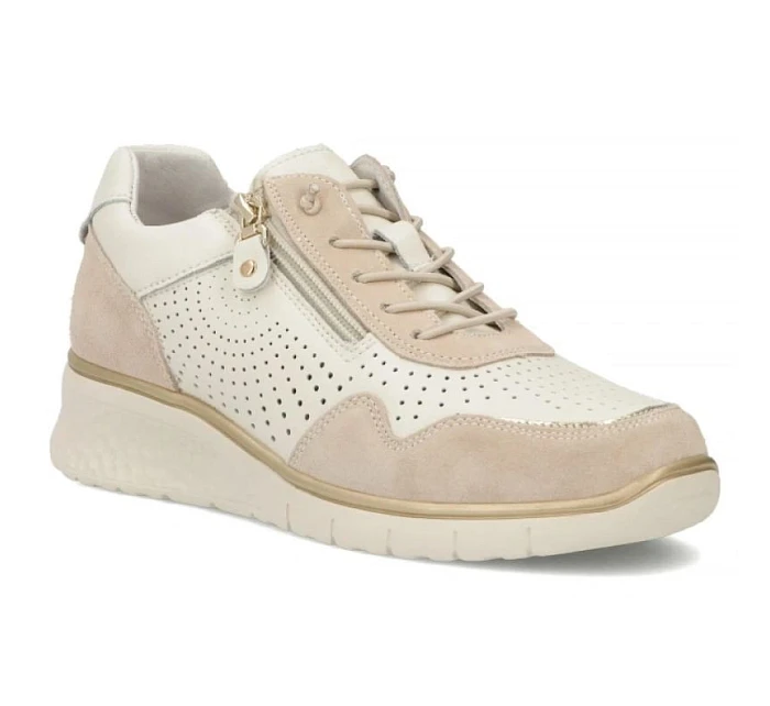 Filippo DP7605 kožené dámské ažurové béžové tenisky na platformách