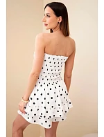 Dámský viskózový overal s puntíky s volánem ecru