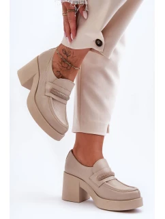 Kožené Půlboty Na Sloupku S Ozdobou Bežové Gelanor