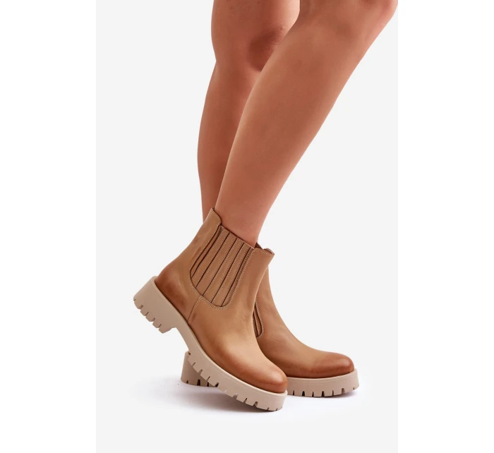 Dámské Botky Na Plochém Podpatku Kožené Lewski 3611 Hnědé