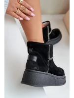 Kožené Semišové Sněhule Boty Na Platformě A Podpatku Hnědé Maciejka 06769-01 Černé