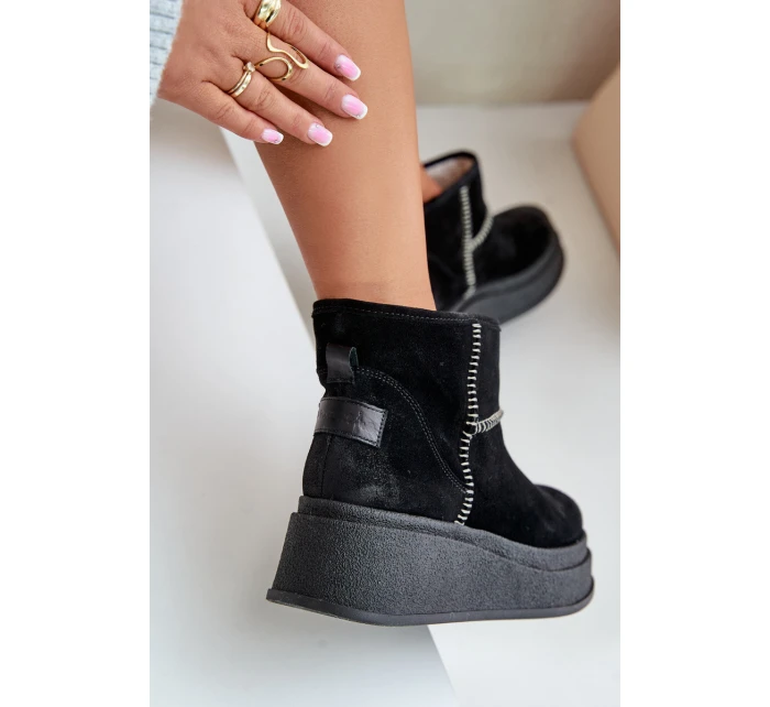 Kožené Semišové Sněhule Boty Na Platformě A Podpatku Hnědé Maciejka 06769-01 Černé