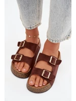 Dámské pantofle na korkové platformě se zlatými sponami model 21919300 - EVENTO