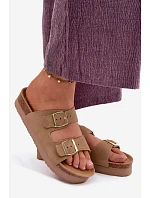 Kožené semišové dámské sandály na platformě s přezkami Vinceza Béžové