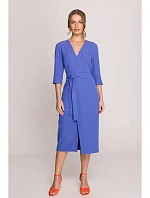 S396 Šaty se zavinovacími detaily ve střední délce - modré