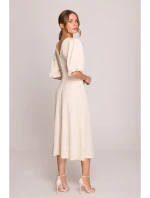 S400 Šaty s puff rukávy - krémové S400 Šaty s puff rukávy - krémové
