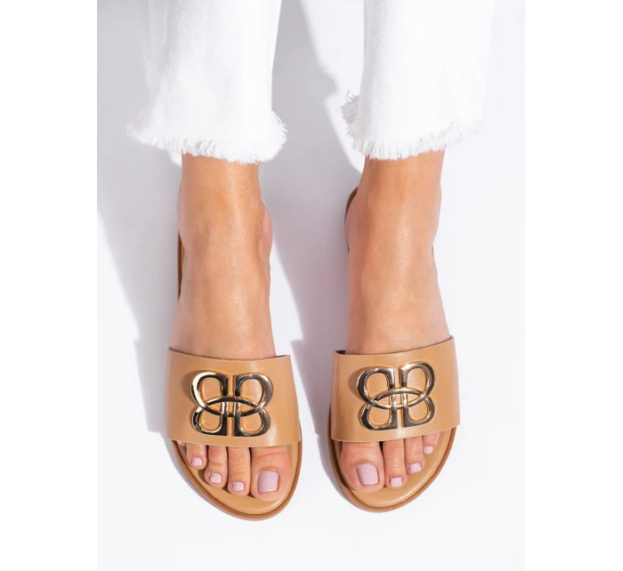 Originální hnědé dámské nazouváky bez podpatku Originální hnědé dámské nazouváky bez podpatku