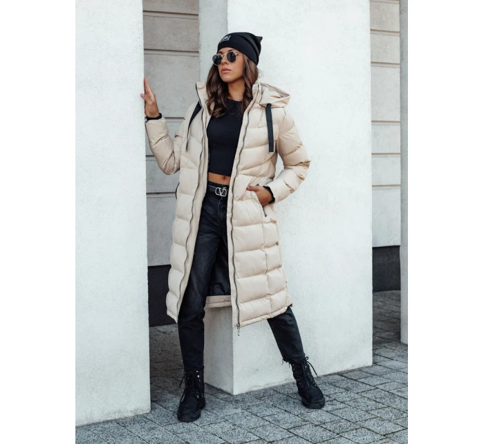 Dámská prošívaná zimní bunda s kapucí MENSI béžová FashionStreet TY4585
