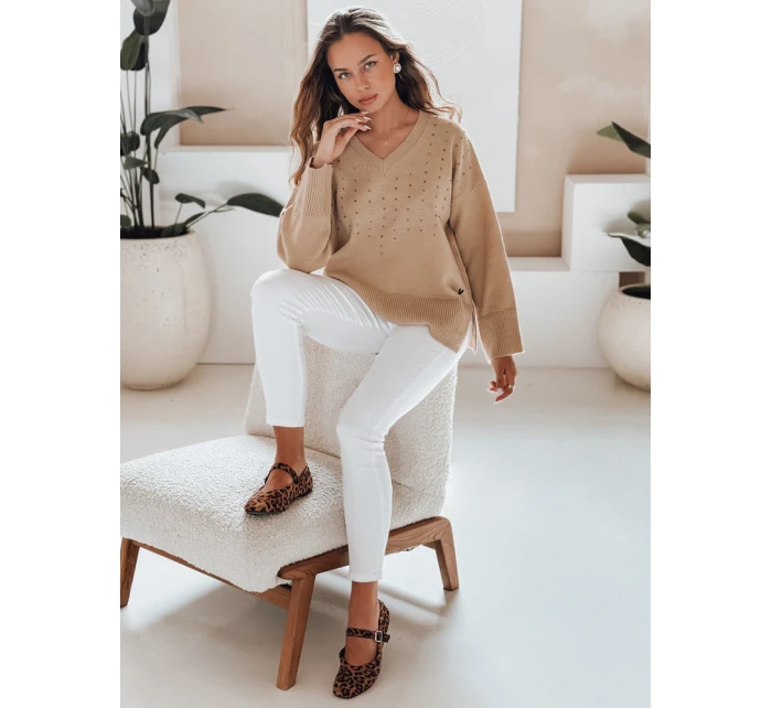 Svetr s výstřihem do V camel Dstreet model 21991005 - FashionStreet
