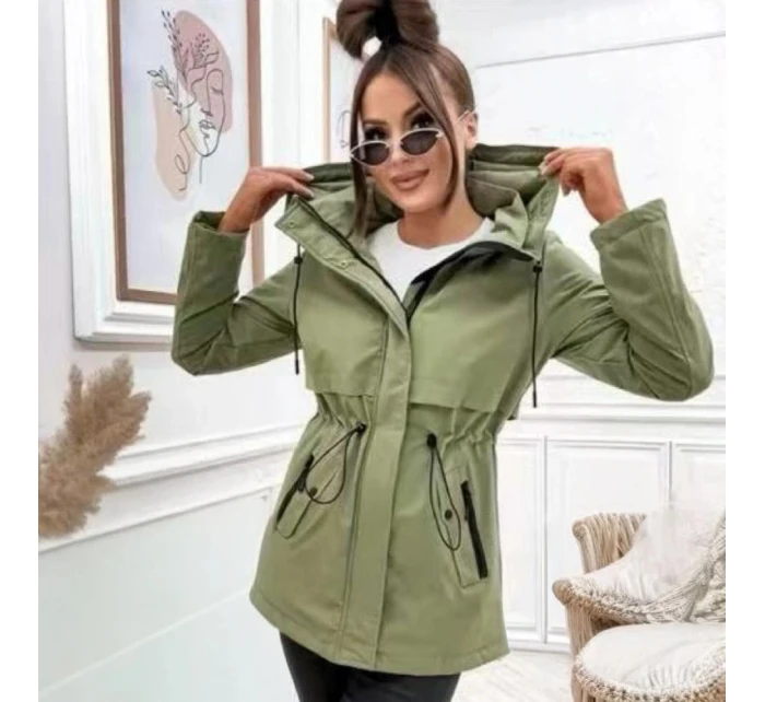 Prosta kurtka z kapturem i trokiem w talii Goodlookin khaki (KK60418-3#)