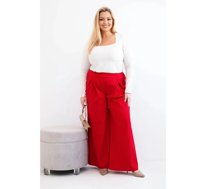 Dámské kalhoty Plus Size s širokými nohavicemi a model 21911612 červené - K-Fashion