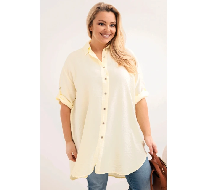Dámská košile Plus Size z viskózy s delším zadním dílem žlutá