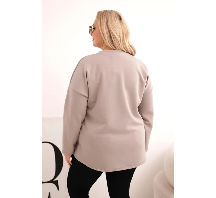 Dámská mikina Plus Size s nápisem a výstřihem do V fango