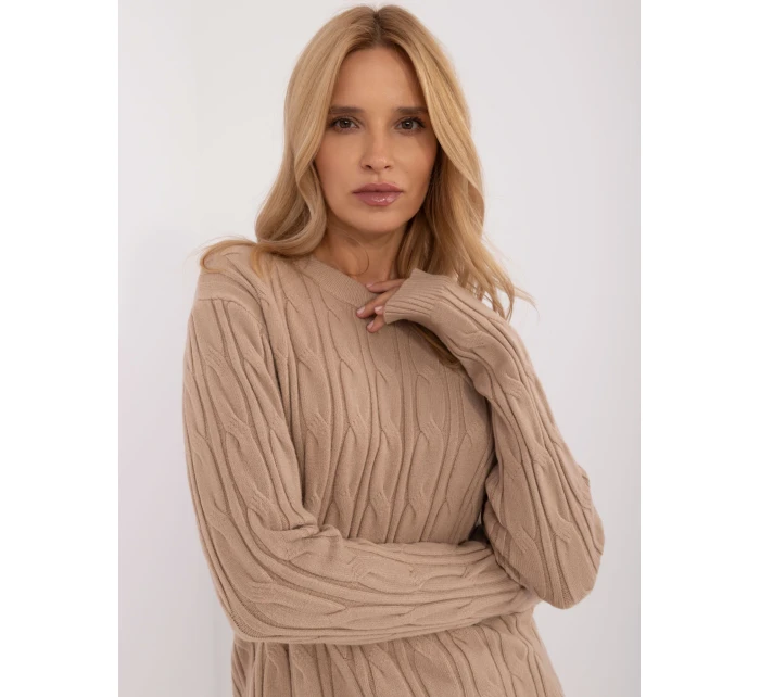 Sweter AT SW model 20463681 camelowy - FPrice Sweter AT SW model 20463681 camelowy - FPrice