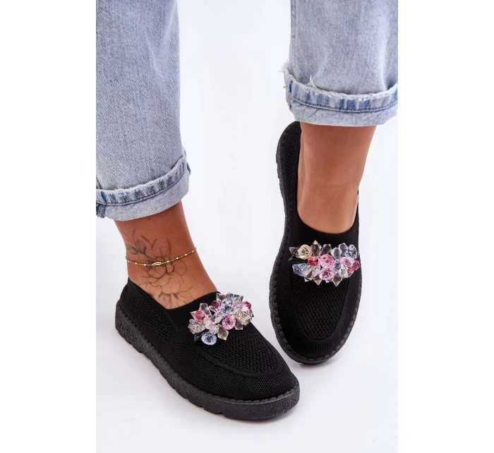 Dámské Slip-on Tenisky s Kameny Černá Simple Dámské Slip-on Tenisky s Kameny Černá Simple