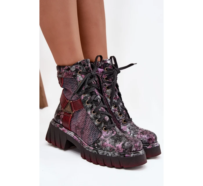 Dámské kotníčkové kožené workery 07072-23 Bordó vzor - Maciejka Dámské kotníčkové kožené workery 07072-23 Bordó vzor - Maciejka