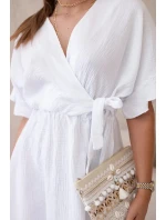 Mušelínové šaty s pasem ecru