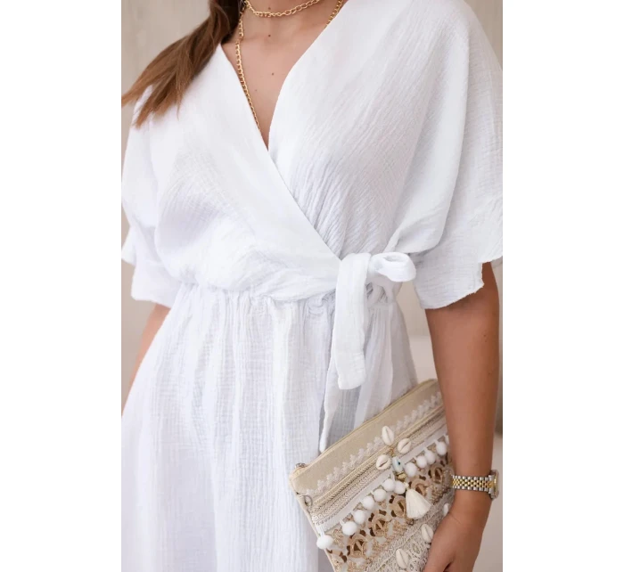 Mušelínové šaty s pasem ecru