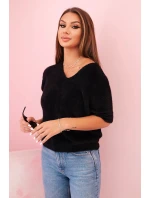Dámský svetr z měkkého model 21291605 materiálu s V výstřihem krátký rukáv černý - K-Fashion
