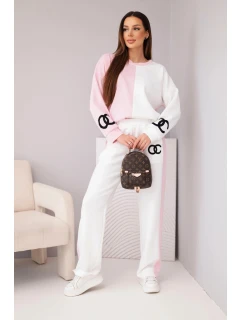 Dámský teplákový komplet  s oversized mikinou a rovnými kalhotami pudrově model 21951989 - K-Fashion
